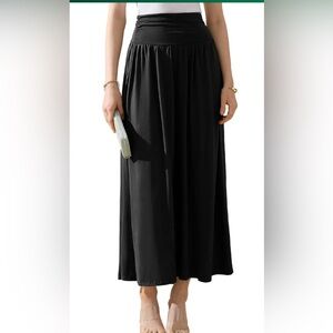 DOUBLJU Casual High Waisted Maxi Skirts with Pocket Elastic Wide Waist Band
